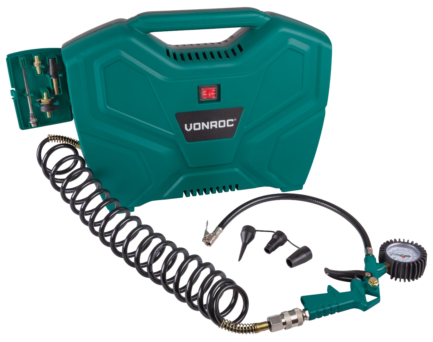 Levně Přenosný kompresor 1100W - 8 barů | Bez oleje - Včetně 11 kusů příslušenství