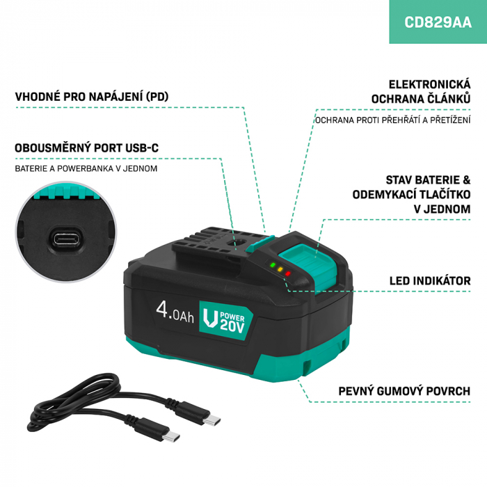 Battery 20V – 4.0Ah | bi-directional USB-C port