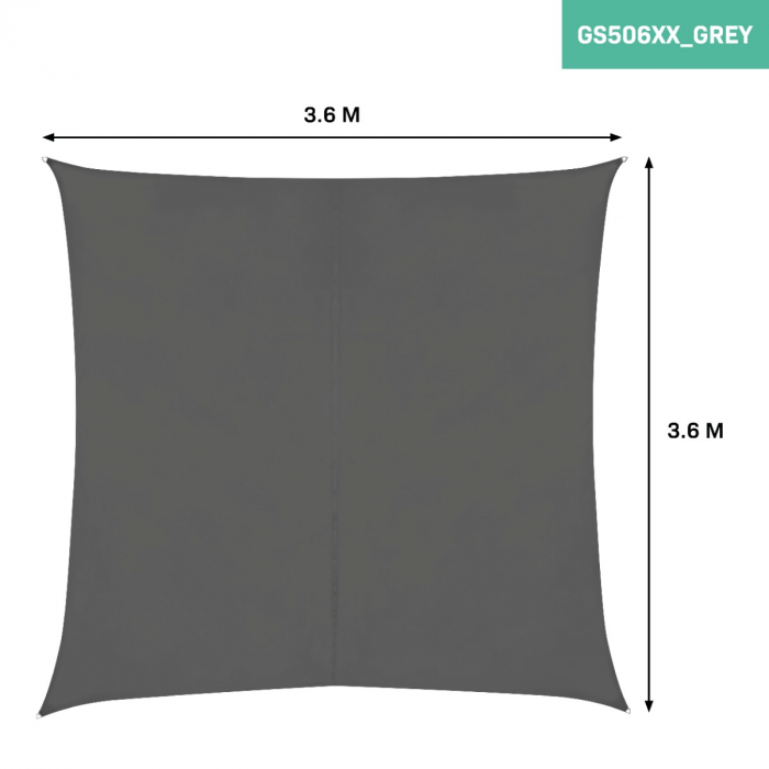 Sluneční plachta čtvercová – Prémium – 360×360 cm – Voděodolná | Šedá