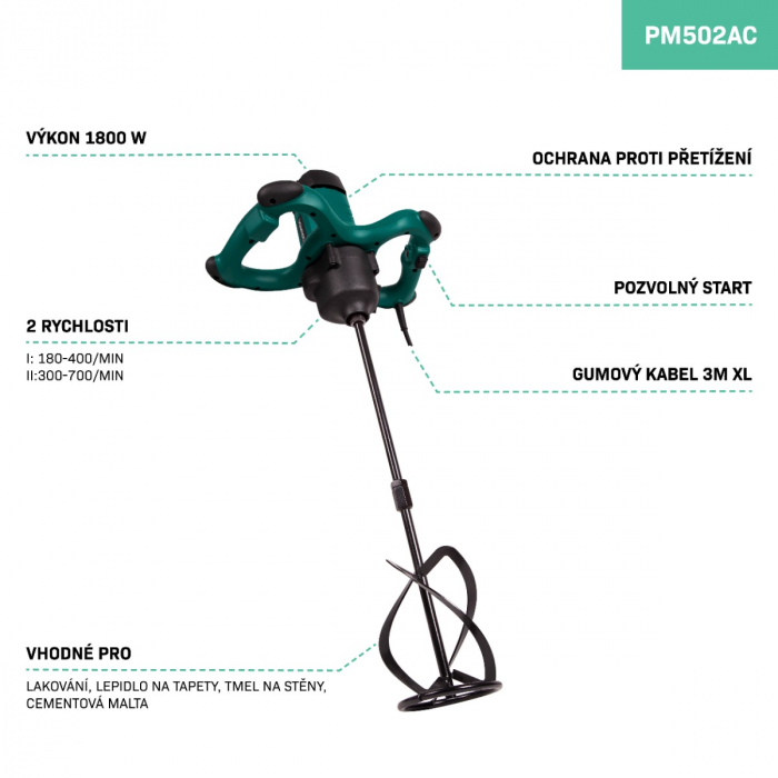 Paint / Cement Mixer 1800W with 2 part whisk 