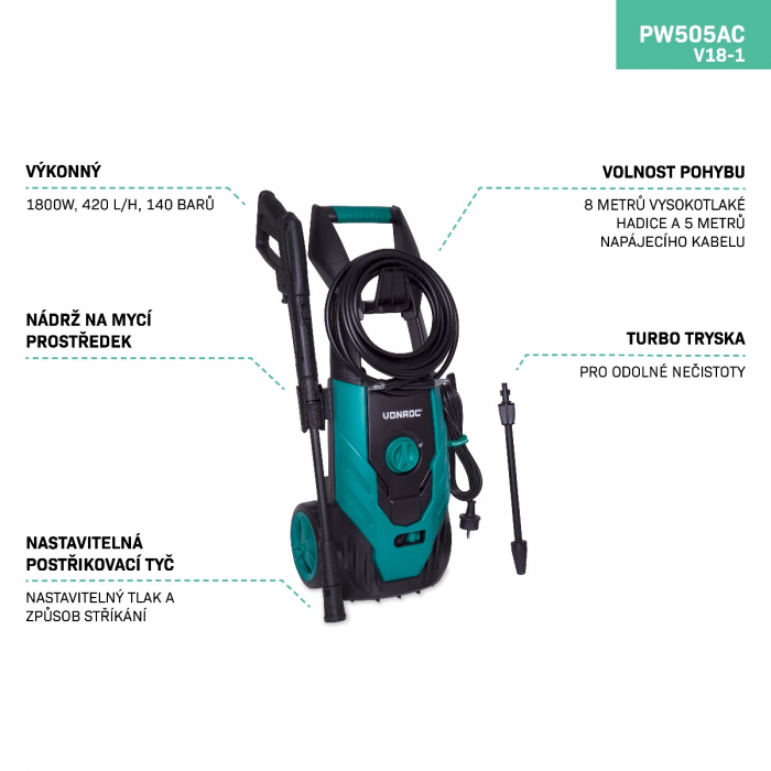 Pressure washer V18-1 1800W - 140 bar | Incl. accessories