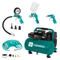 PRO Silent Air Compressor 57,5dB  - 6 L | Starterset Incl. 4-pcs Air Tool Set  