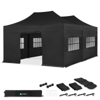  Party Tent - 6x4.5 m - Premium Easy-Up Party Tent | Set incl. 2x Tent, Sidewalls and Connection Kit - Black